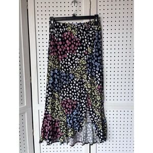 Vylette Women's Juniors M Midi Floral Skirt Colorful Spring Pull On Half Slit